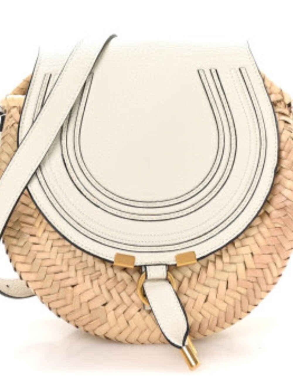 Chloe Raffia Small Grain Calfskin Small Marcie Basket Crossbody White